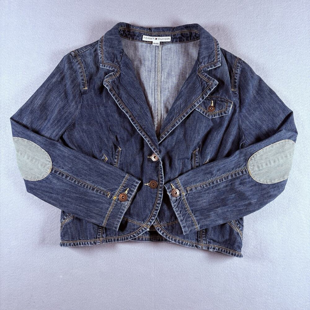 Vintage Tommy Hilfiger Women's XL Denim Blazer Elbow Patches 90s